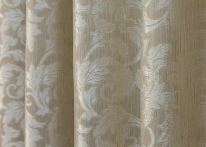 Elegant Beige Jacquard Curtains – Set of 2 – 75% Light Blocking