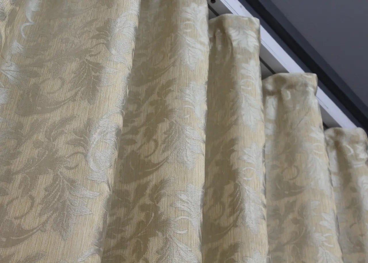 Elegant Beige Jacquard Curtains – Set of 2 – 75% Light Blocking