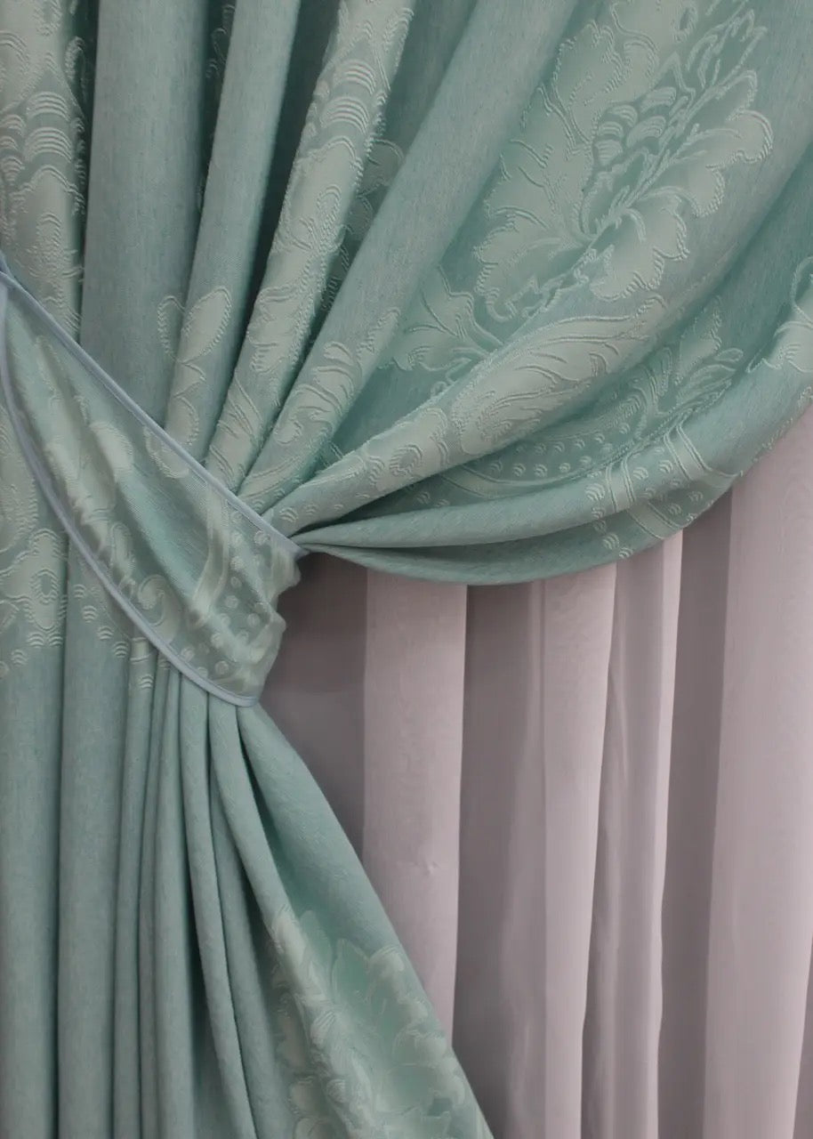 Elegant Turquoise Jacquard Curtains – Set of 2 – 75% Light Blocking