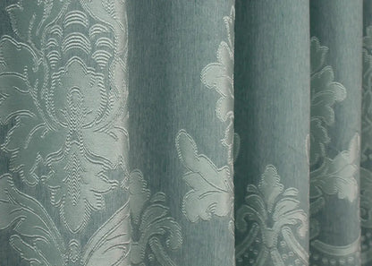 Elegant Turquoise Jacquard Curtains – Set of 2 – 75% Light Blocking