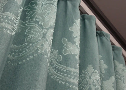 Elegant Turquoise Jacquard Curtains – Set of 2 – 75% Light Blocking