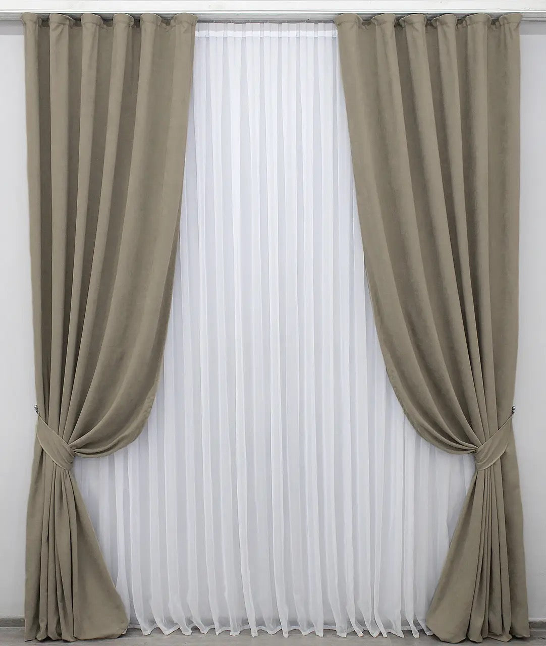 Elegant Dark Beige Microvelvet Curtains – Set of 2 – 70% Light Blocking