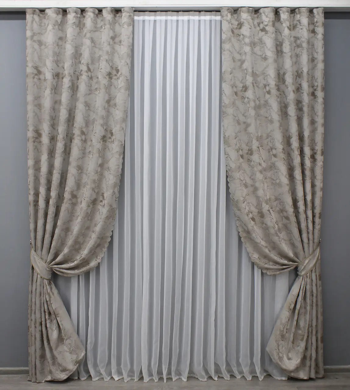 Elegant Light Gray & Mocha Jacquard Curtains – Marble Collection – Set of 2 – 70% Light Blocking