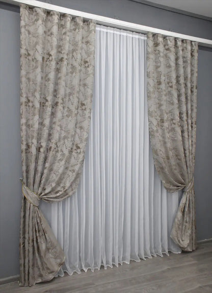 Elegant Light Gray & Mocha Jacquard Curtains – Marble Collection – Set of 2 – 70% Light Blocking