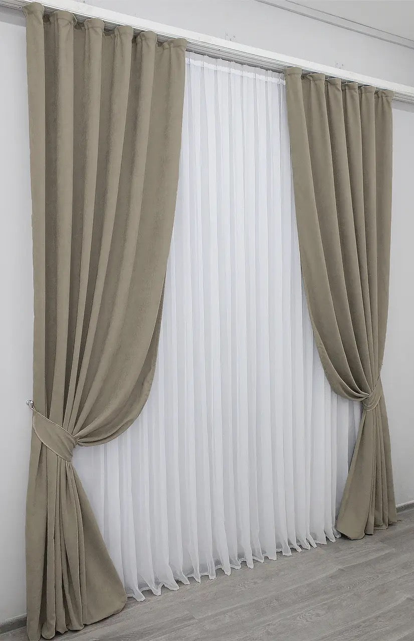 Elegant Dark Beige Microvelvet Curtains – Set of 2 – 70% Light Blocking