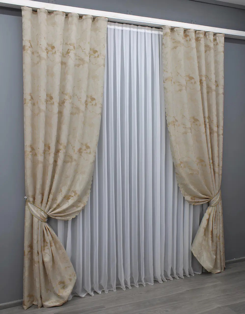 Elegant Ivory & Beige Jacquard Curtains – Marble Al3 Collection – Set of 2 – 70% Light Blocking