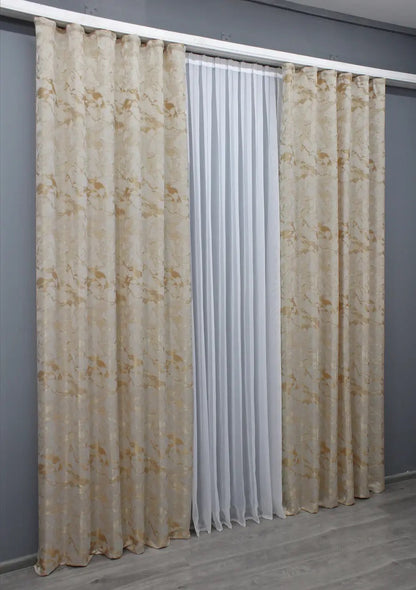 Elegant Ivory & Beige Jacquard Curtains – Marble Al3 Collection – Set of 2 – 70% Light Blocking