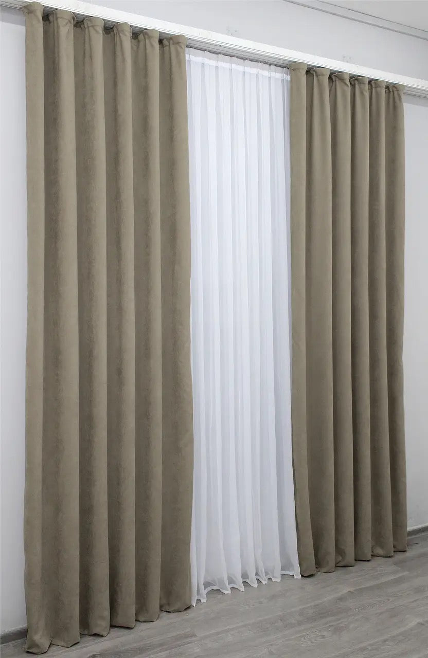 Elegant Dark Beige Microvelvet Curtains – Set of 2 – 70% Light Blocking