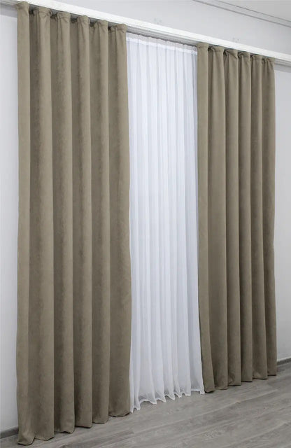 Elegant Dark Beige Microvelvet Curtains – Set of 2 – 70% Light Blocking