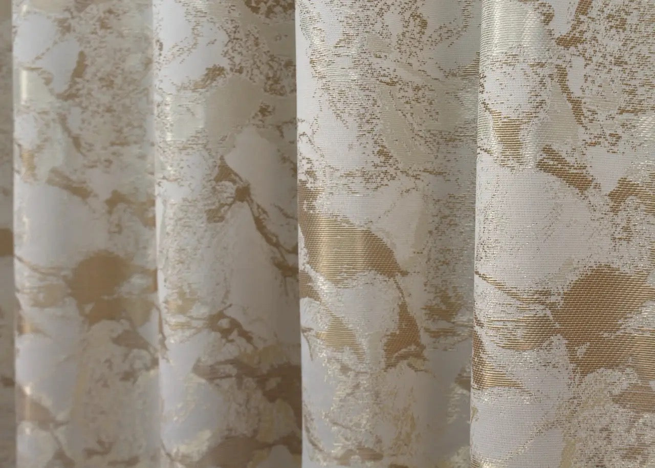 Elegant Ivory & Beige Jacquard Curtains – Marble Al3 Collection – Set of 2 – 70% Light Blocking