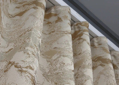 Elegant Ivory & Beige Jacquard Curtains – Marble Al3 Collection – Set of 2 – 70% Light Blocking