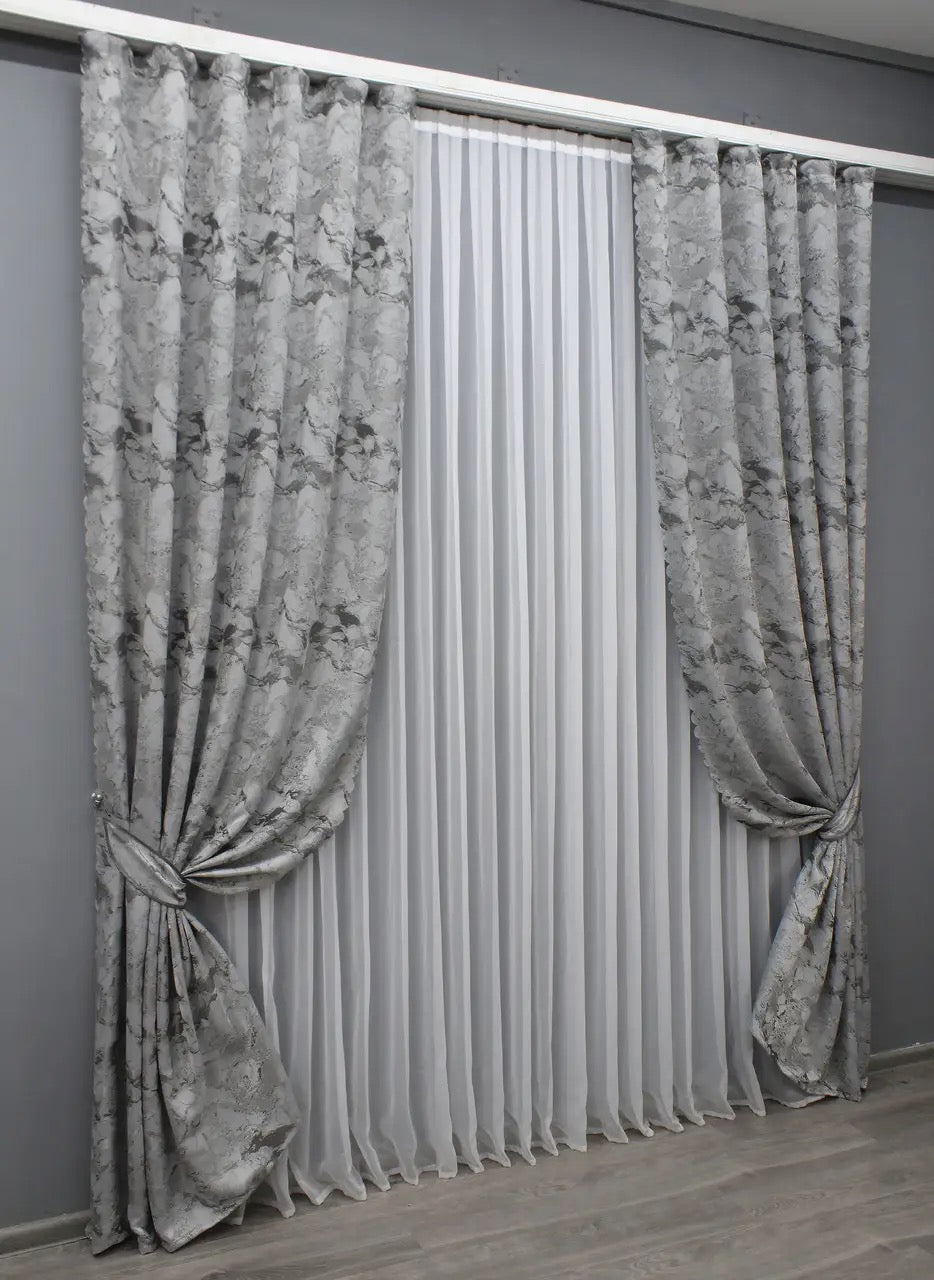 Elegant Light Gray & Wenge Jacquard Curtains – Marble  Collection – Set of 2 – 70% Light Blocking