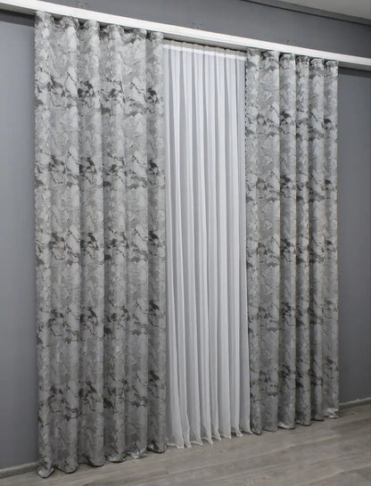 Elegant Light Gray & Wenge Jacquard Curtains – Marble  Collection – Set of 2 – 70% Light Blocking