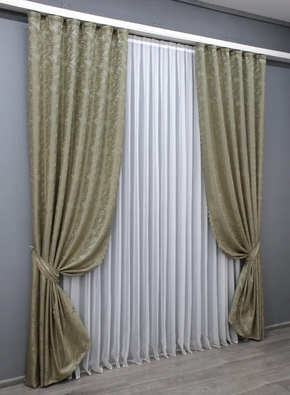 Elegant Beige with Gold Jacquard Curtains – Magic Collection – Set of 2 – 65% Light Blocking