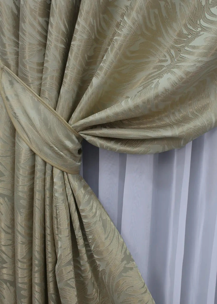 Elegant Beige with Gold Jacquard Curtains – Magic Collection – Set of 2 – 65% Light Blocking