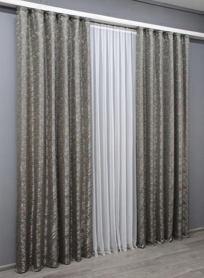 Elegant Khaki Jacquard Curtains – Magic Collection – Set of 2 – 65% Light Blocking