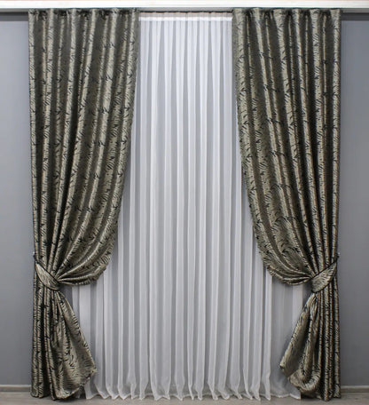 Elegant Graphite with Beige Jacquard Curtains – Magic Collection – Set of 2 – 65% Light Blocking