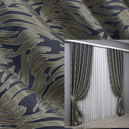 Elegant Blue with Beige Jacquard Curtains – Magic Collection – Set of 2 – 65% Light Blocking