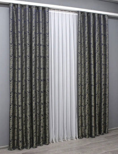 Elegant Blue with Beige Jacquard Curtains – Magic Collection – Set of 2 – 65% Light Blocking