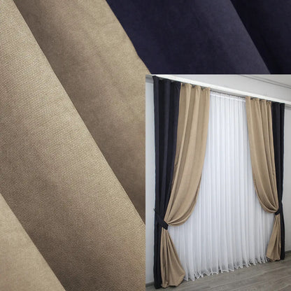 Graphite & Dark Beige Combined Microvelvet Curtains – Set of 2 Panels – "SPARTA" Collection