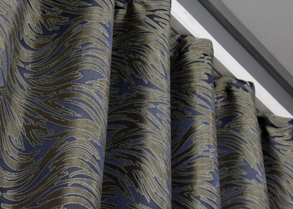 Elegant Blue with Beige Jacquard Curtains – Magic Collection – Set of 2 – 65% Light Blocking