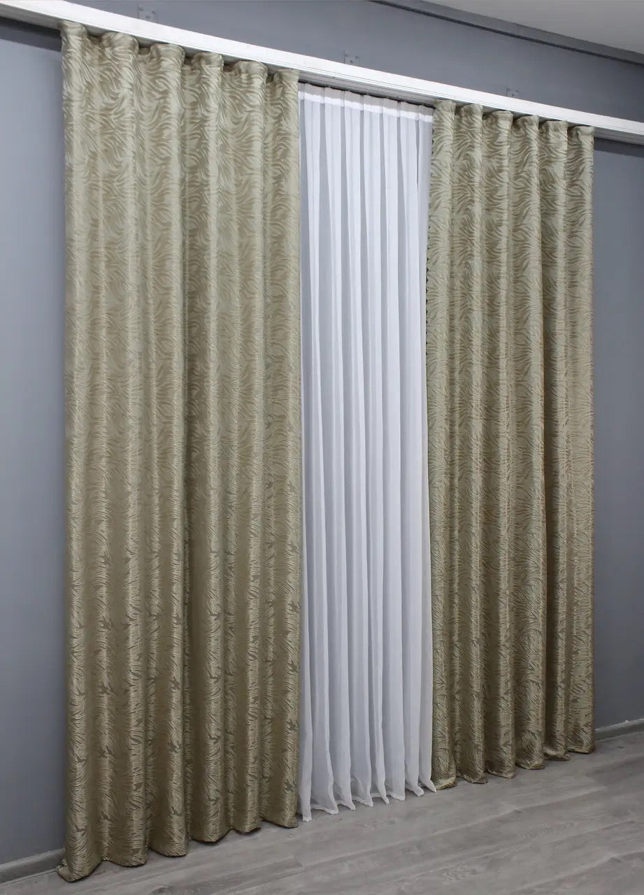 Elegant Beige Jacquard Curtains – Magic Collection – Set of 2 – 65% Light Blocking