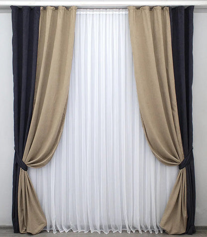 Graphite & Dark Beige Combined Microvelvet Curtains – Set of 2 Panels – "SPARTA" Collection