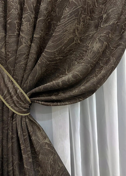 Elegant Chocolate with Beige Jacquard Curtains – Fantasy Collection – Set of 2 – 65% Light Blocking