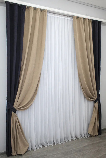 Graphite & Dark Beige Combined Microvelvet Curtains – Set of 2 Panels – "SPARTA" Collection