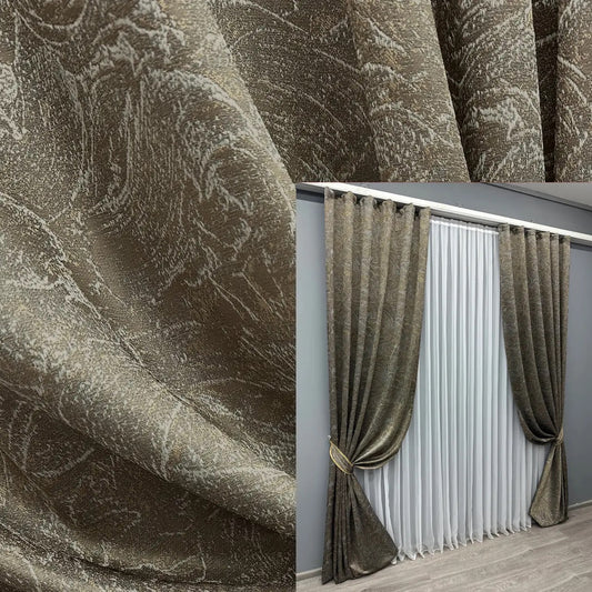 Elegant Cappuccino Jacquard Curtains – Fantasy Collection – Set of 2 – 65% Light Blocking