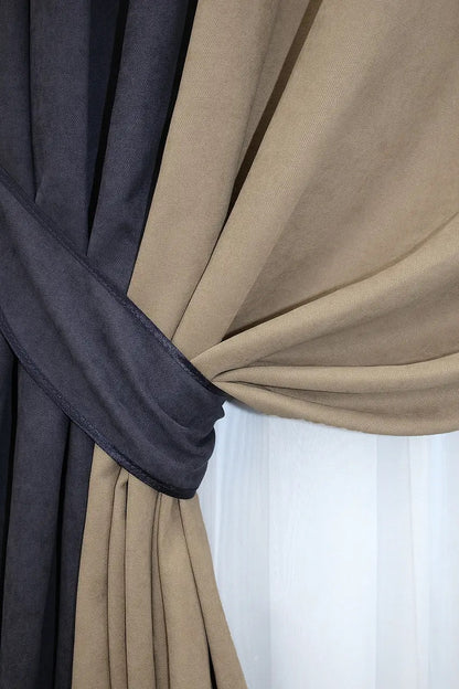 Graphite & Dark Beige Combined Microvelvet Curtains – Set of 2 Panels – "SPARTA" Collection