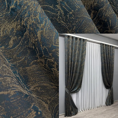 Elegant Blue with Gold Jacquard Curtains – Fantasy Collection – Set of 2 – 65% Light Blocking