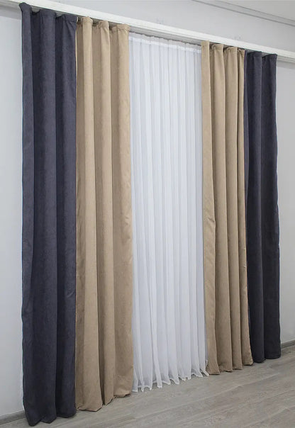 Graphite & Dark Beige Combined Microvelvet Curtains – Set of 2 Panels – "SPARTA" Collection