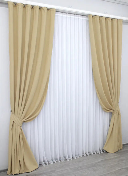 Elegant Beige Microvelvet Curtains – Set of 2 Panels – 70% Light Blocking