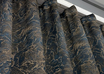 Elegant Blue with Gold Jacquard Curtains – Fantasy Collection – Set of 2 – 65% Light Blocking