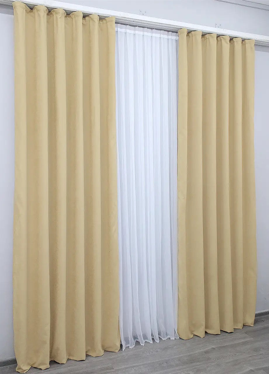 Elegant Beige Microvelvet Curtains – Set of 2 Panels – 70% Light Blocking