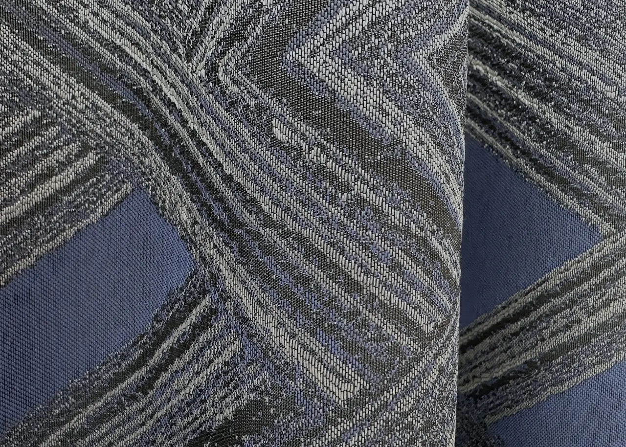 Elegant Grey with Dark Blue Geometric Jacquard Curtains – Mystery Collection – Set of 2 – 65% Light Blocking