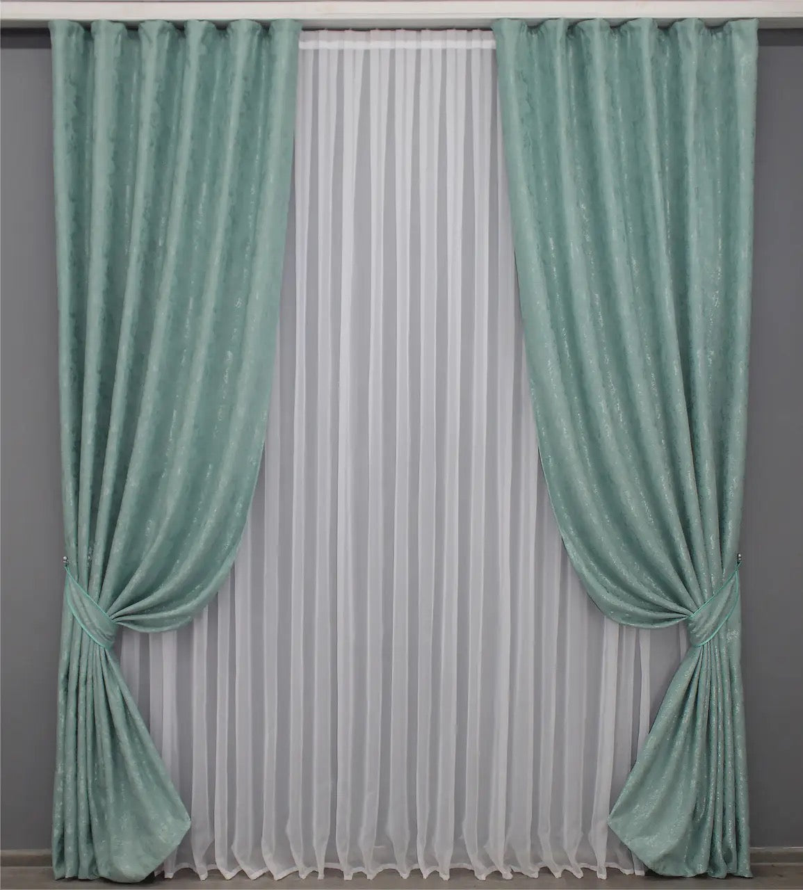 Linen Curtains with Marble Pattern – Turquoise – Set of 2 Panels