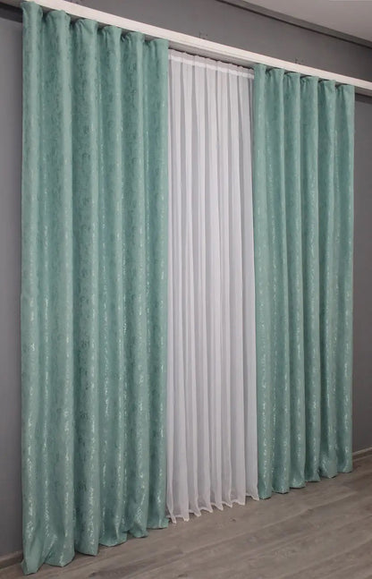 Linen Curtains with Marble Pattern – Turquoise – Set of 2 Panels