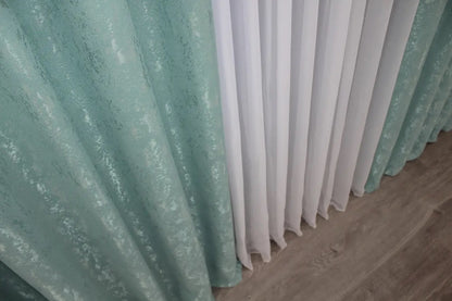 Linen Curtains with Marble Pattern – Turquoise – Set of 2 Panels