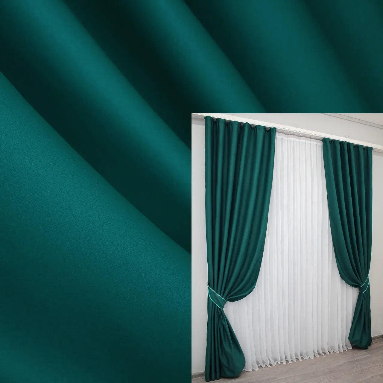 Elegant Emerald Blackout Curtains – Fusion Dimout Collection – Set of 2 – 95% Light Blocking