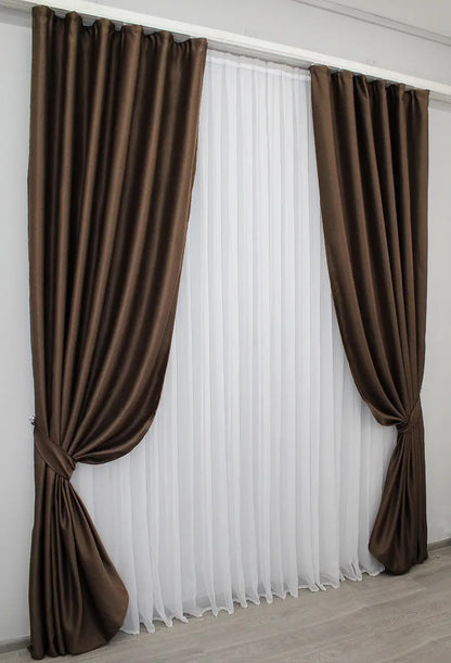 Elegant Brown Blackout Curtains – Fusion Dimout Collection – Set of 2 – 95% Light Blocking