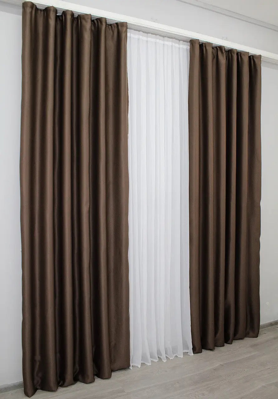 Elegant Brown Blackout Curtains – Fusion Dimout Collection – Set of 2 – 95% Light Blocking