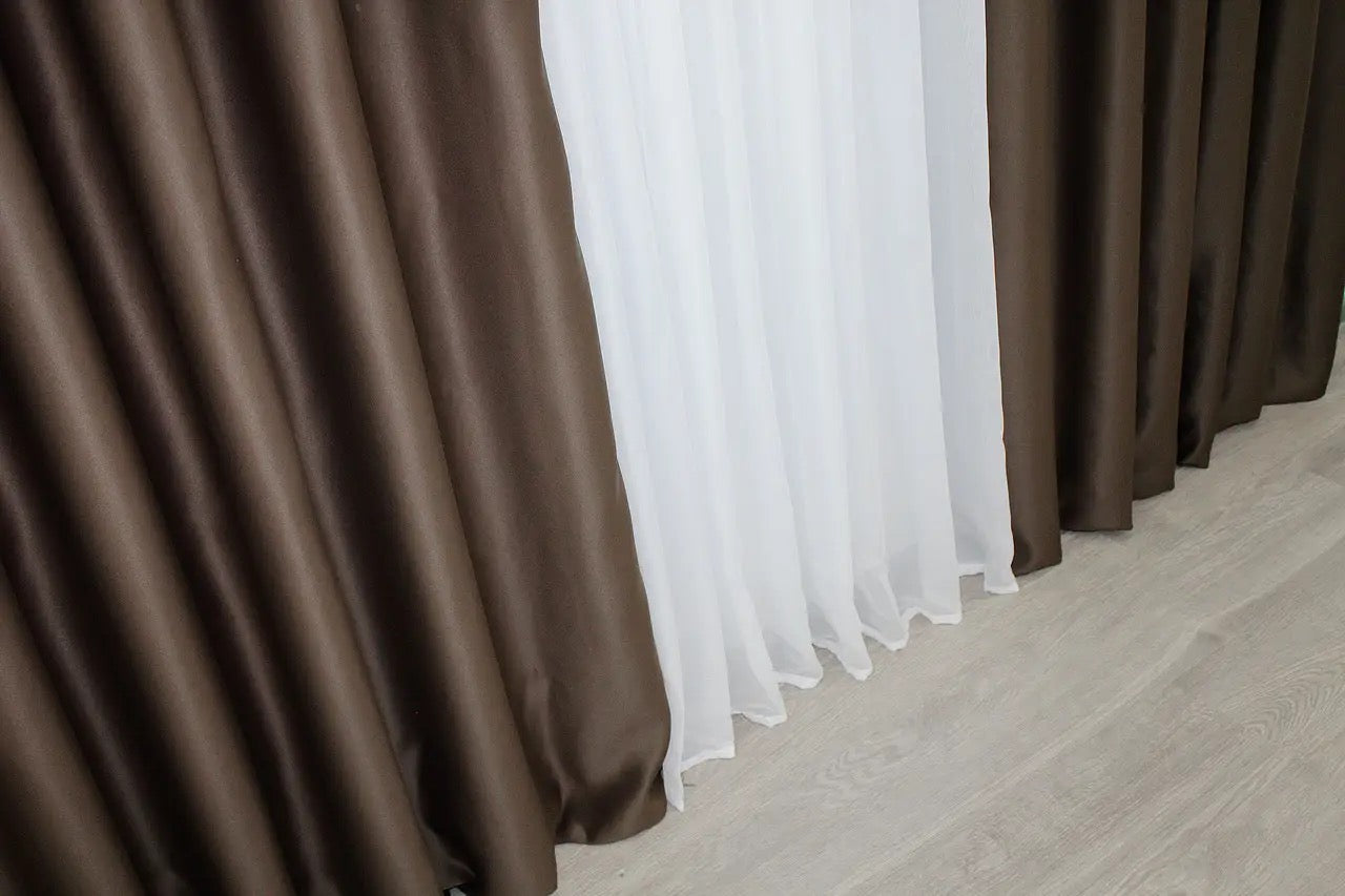 Elegant Brown Blackout Curtains – Fusion Dimout Collection – Set of 2 – 95% Light Blocking