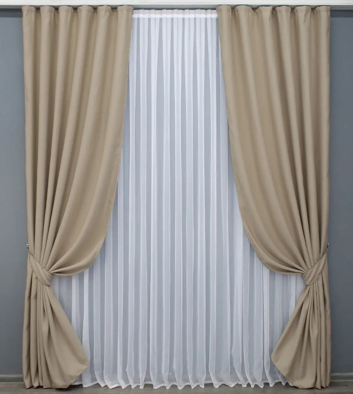 Elegant Beige Blackout Curtains – Fusion Dimout Collection – Set of 2 – 95% Light Blocking