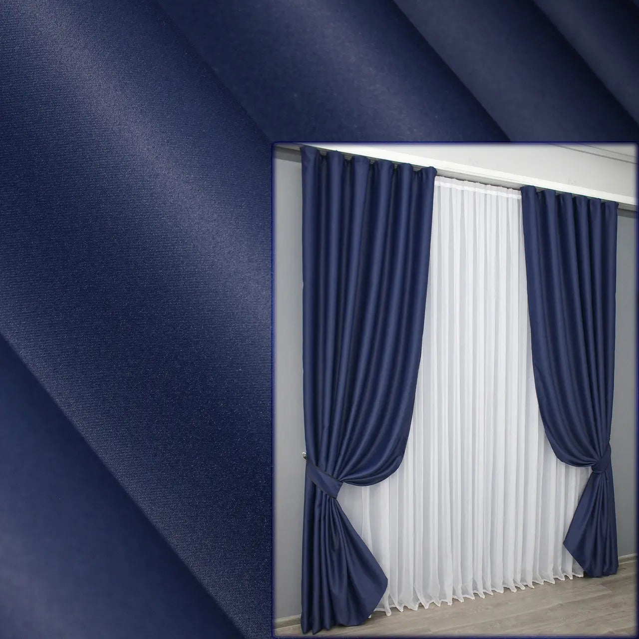 Elegant Blue Blackout Curtains – Fusion Dimout Collection – Set of 2 – 95% Light Blocking