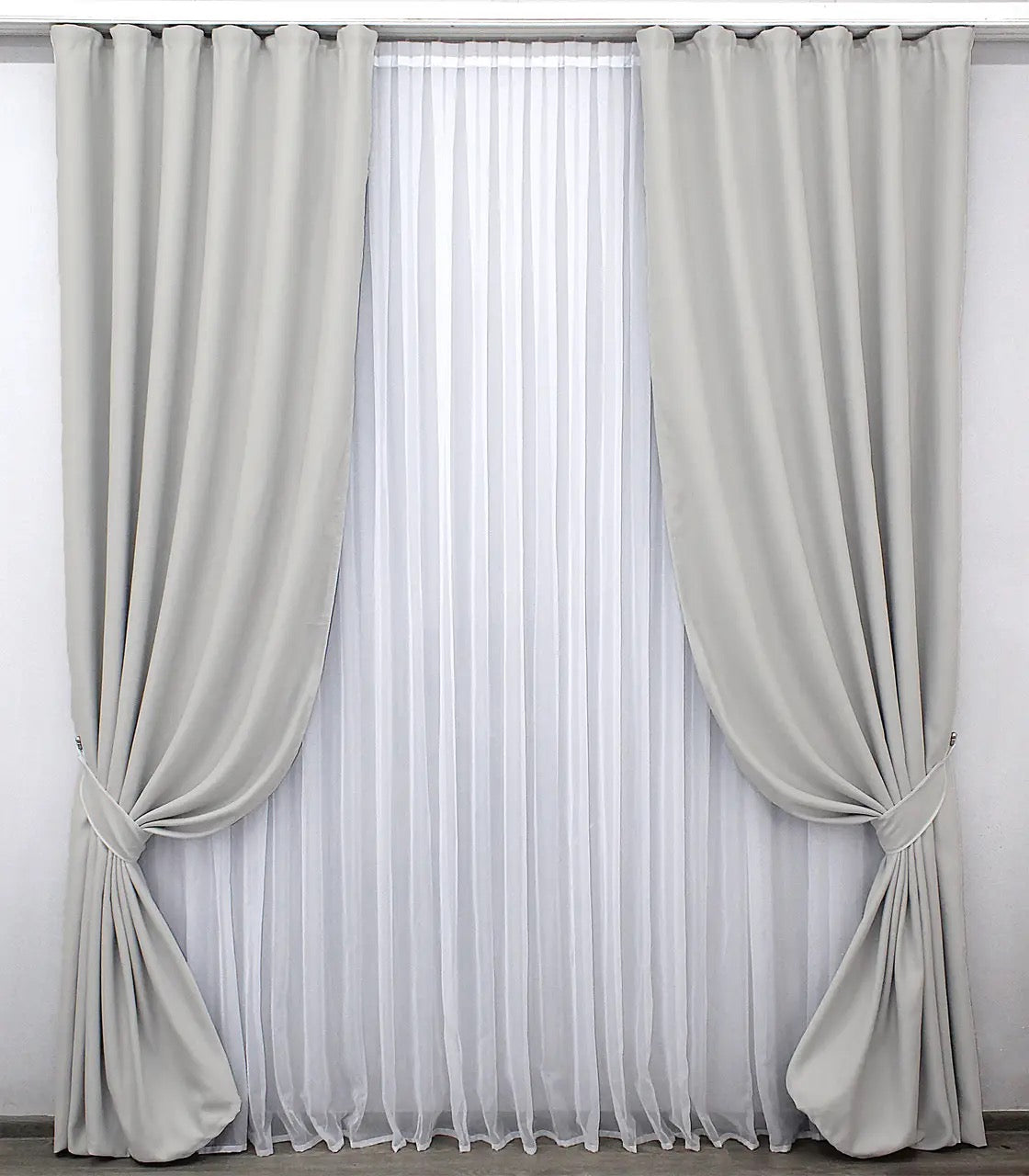 Elegant Light Gray Blackout Curtains – Fusion Dimout Collection – Set of 2 – 95% Light Blocking