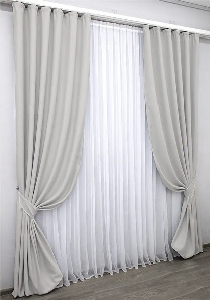 Elegant Light Gray Blackout Curtains – Fusion Dimout Collection – Set of 2 – 95% Light Blocking