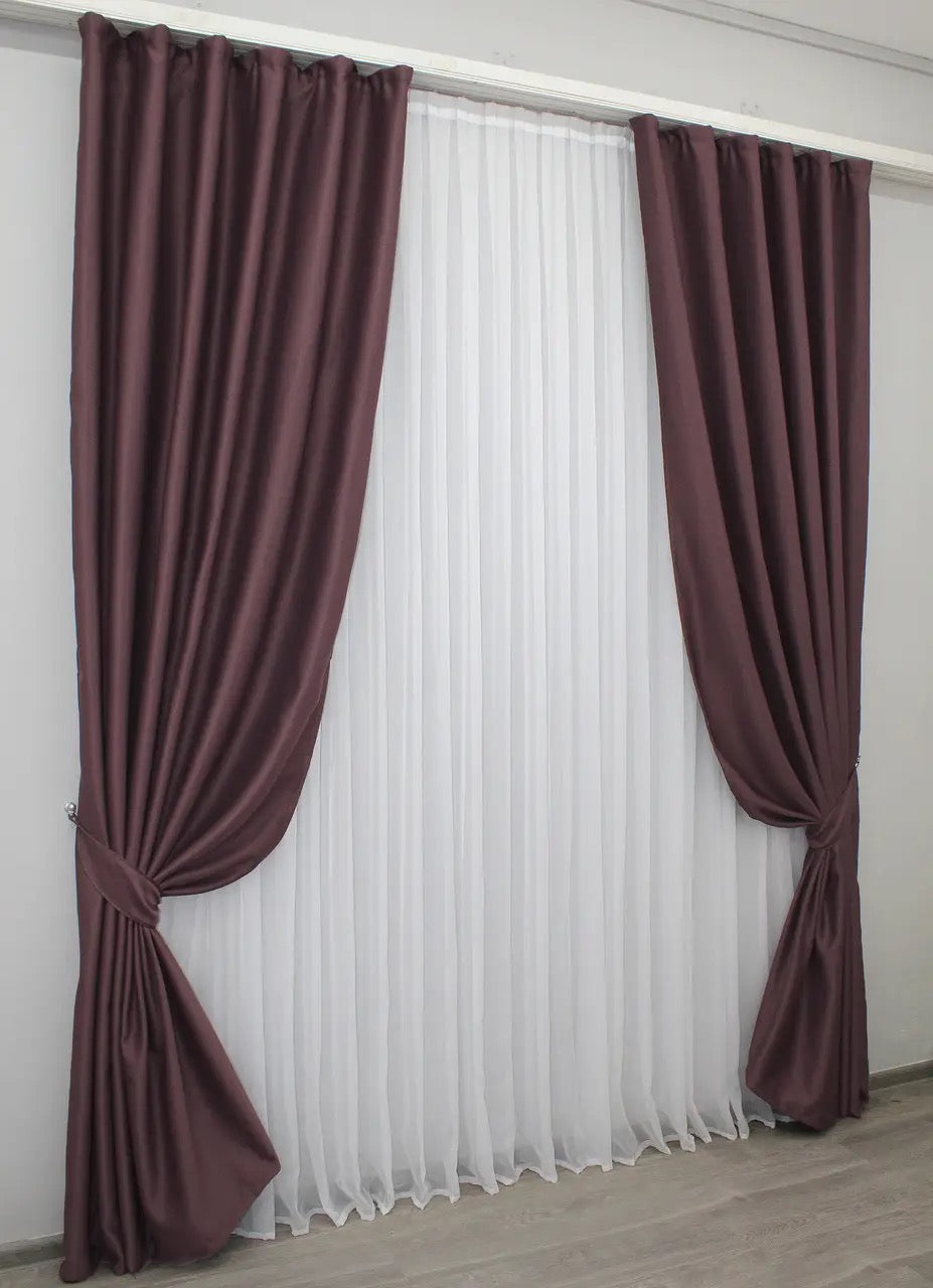 Elegant Dark Marsala Blackout Curtains – Fusion Dimout Collection – Set of 2 – 95% Light Blocking