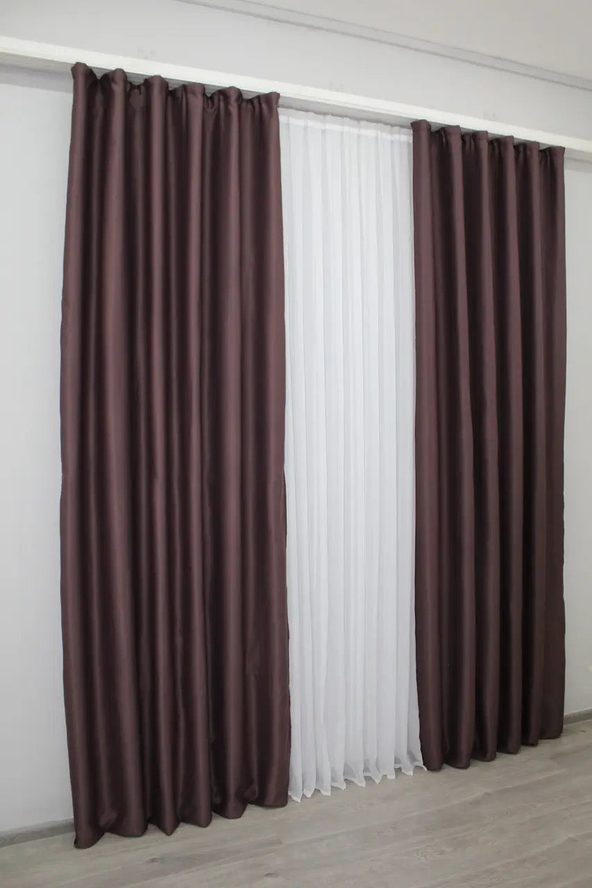 Elegant Dark Marsala Blackout Curtains – Fusion Dimout Collection – Set of 2 – 95% Light Blocking